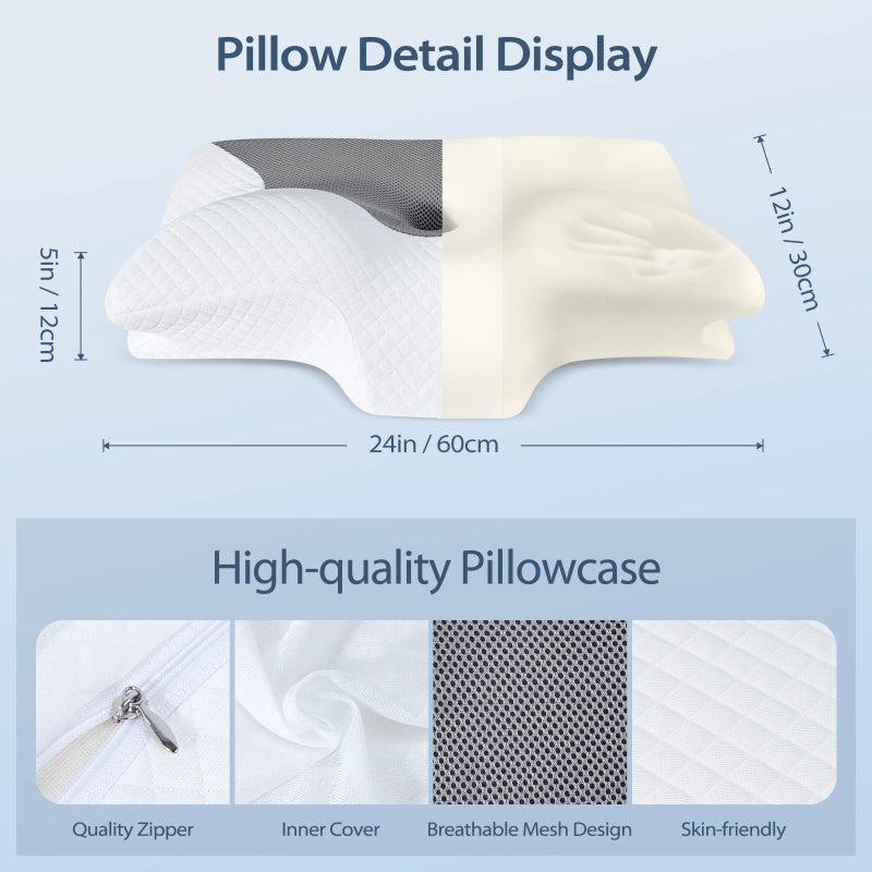 HOMCA Cervical Pillow Memory Foam Pillows - Contour Memory Foam Pillow for Neck Pain Relief, Orthopedic Neck Bed Pillow for Side Sleepers Back and Stomach - Image 5