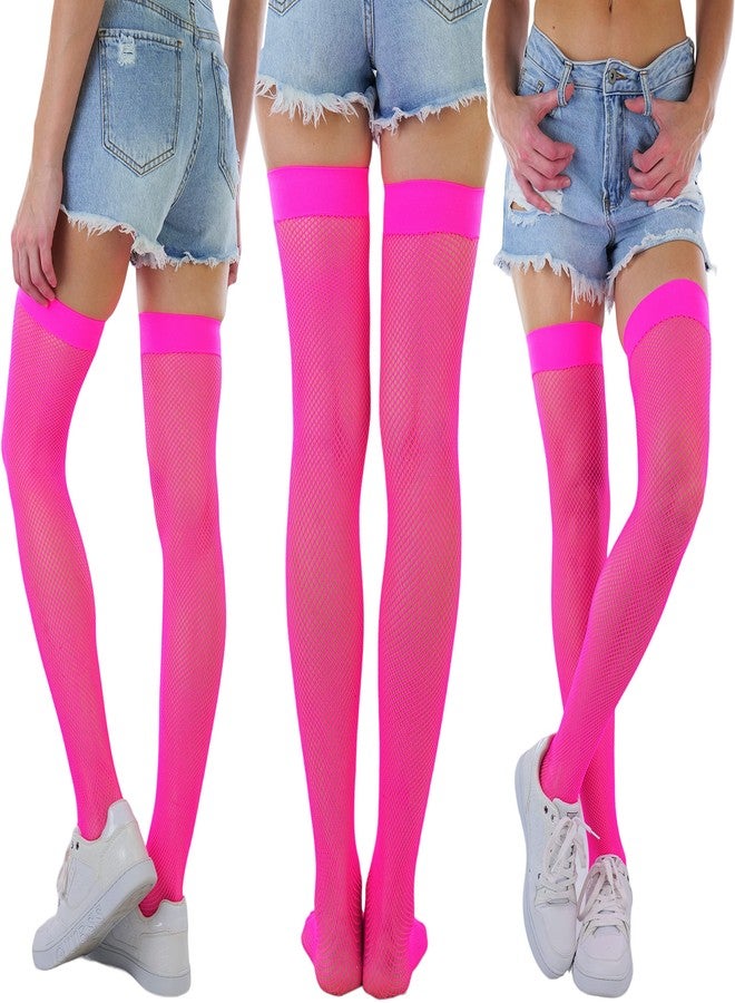 جوارب نسائية طويلة من قماش سباندكس شبكي من ToBeInStyle - لون وردي فاقع - Image 2