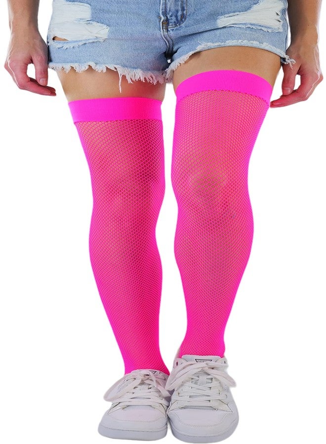 جوارب نسائية طويلة من قماش سباندكس شبكي من ToBeInStyle - لون وردي فاقع - Image 4