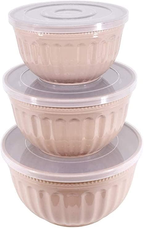 Grofly 3 Pcs Assorted Storage Salad Bowls Melamine with Clear Airtight Lids for Keep Fresh Small Mixing Serving Bowls Non Slip Microwave Safe Freezer Safe for Home KitchenMulti - Image 1