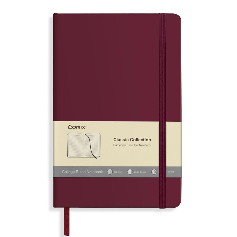 Comix Lined Journal Notebook for Women Men, Journaling Notebooks for Office School Home, Burgundy, 240 Pages, 5.5" x 8.3", College Ruled, A5, Hardcover - Image 1