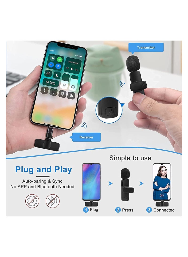 K8 wireless microphone, 2.4ghz 2 in 1 digital mini portable recording clip mic with receiver for all type-c lightning mobile phones camera laptop for vlogging youtube online class, zoom call