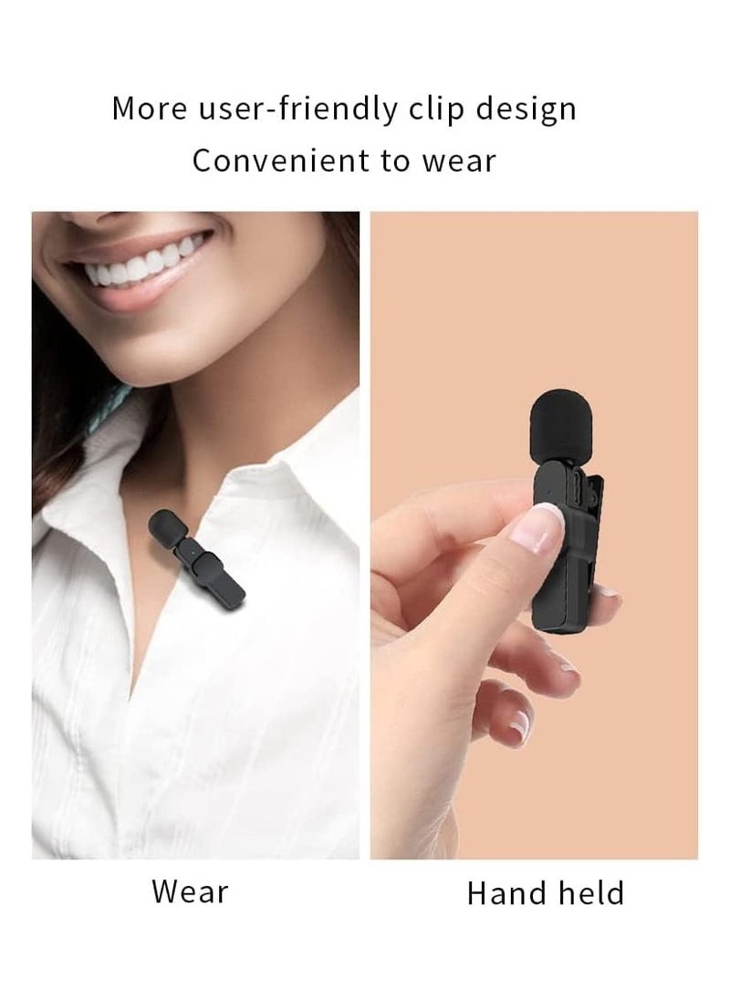 K8 wireless microphone, 2.4ghz 2 in 1 digital mini portable recording clip mic with receiver for all type-c lightning mobile phones camera laptop for vlogging youtube online class, zoom call
