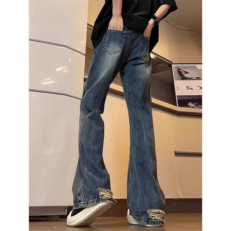 Dark Blue Jeans Boys Wear High-End Sense Pants Summer Thin American Style High Street Straight High Crotch Pants - Image 1