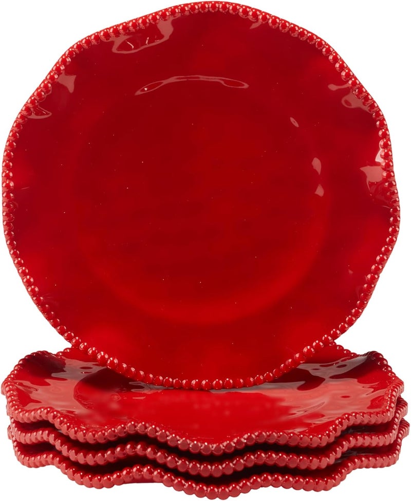 Certified International أطباق سلطة وحلويات ميلامين بيرليت الحمراء المعتمدة 9 بوصة مجموعة من 4 - Image 1