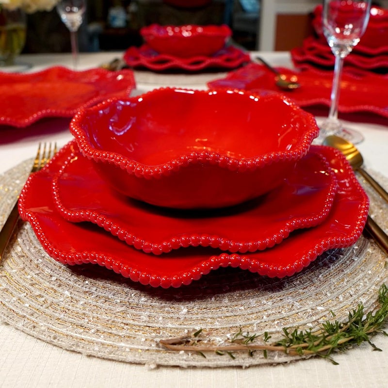 Certified International أطباق سلطة وحلويات ميلامين بيرليت الحمراء المعتمدة 9 بوصة مجموعة من 4 - Image 4