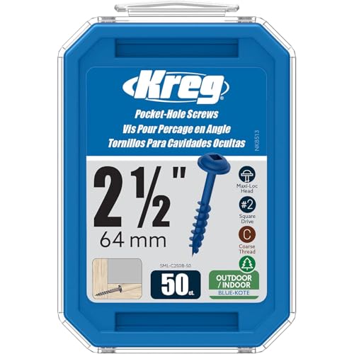 Kreg SML-C250B-50 Blue Kote Pocket Screws, 2 1/2-Inch, Coarse Thread, Maxi-Loc Head (50 Count) - Image 1