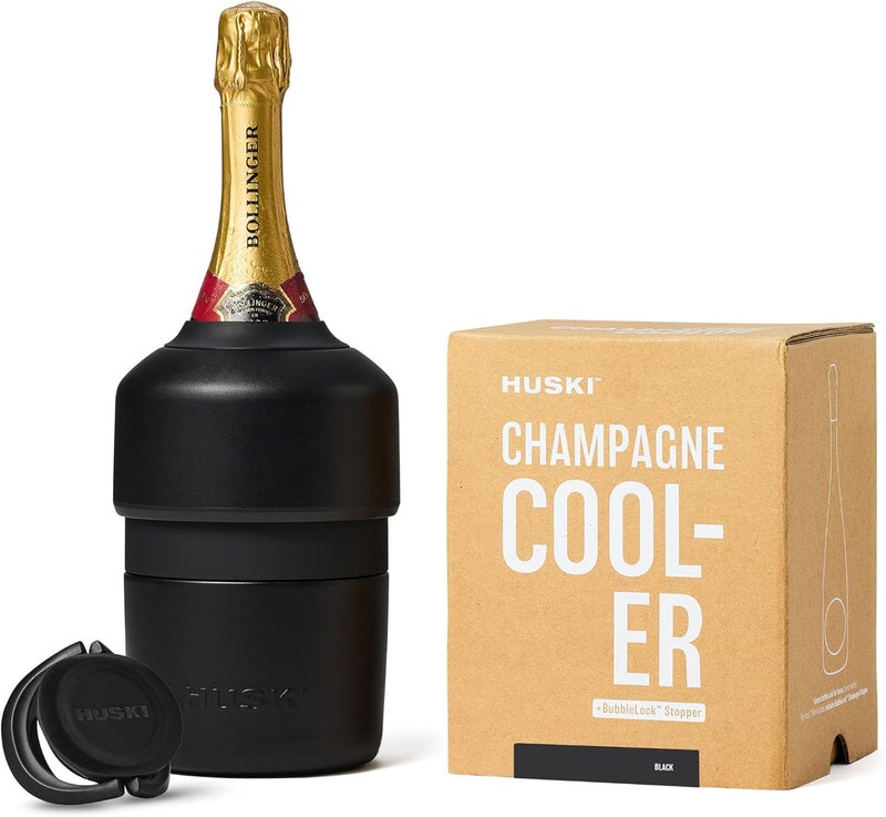 Huski Champagne Chiller | NEW | Award-Winning Iceless Design with Detachable Bottle Stopper | Keeps Wine Cold up to 6 Hours | Fits most 750ml Champagne, Prosecco & Sparkling Wine Bottles (Black) - Image 1