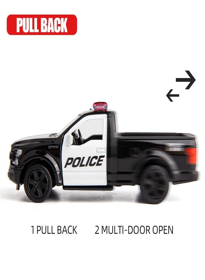 BDTCTK سيارة شرطة فورد F150 بيك أب موديل BDTCTK بمقياس 1/36، مصنوعة من سبائك الزنك المصبوبة، تعمل بنظام السحب للخلف، ألعاب أطفال للأولاد والبنات (أسود) - Image 4