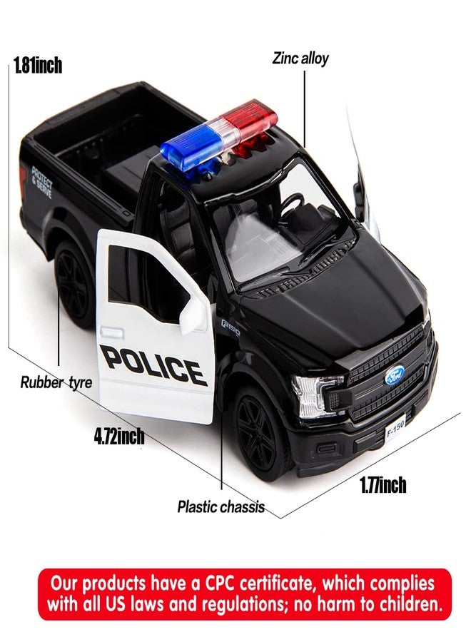 BDTCTK سيارة شرطة فورد F150 بيك أب موديل BDTCTK بمقياس 1/36، مصنوعة من سبائك الزنك المصبوبة، تعمل بنظام السحب للخلف، ألعاب أطفال للأولاد والبنات (أسود) - Image 2