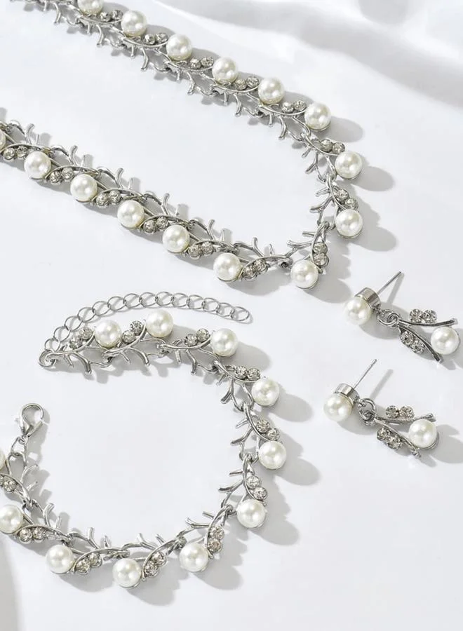 Take Two  3-Piece Embellished Faux Pearl Necklace, Bracelet and Earrings Jewelry Set for Women | Best Price UAE