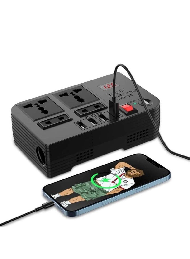 Denx DX130 Car Power Inverter 300 W – 12 V to 220 V with Digital Display & 4 USB Ports - Image 1