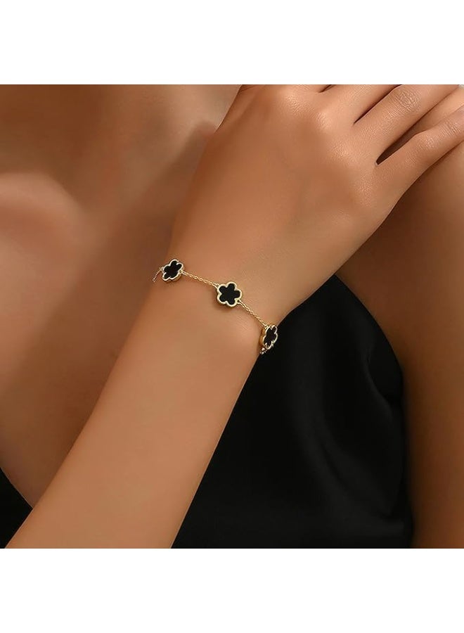 سوار من الفولاذ المقاوم للصدأ للنساء مزين بخمس ورود مطلية بالذهب - سوار أنيق بتصميم زهري ذهبي اللون، مجوهرات متينة مقاومة للماء والصدأ، هدية أنثوية للارتداء اليومي والمناسبات الخاصة. - Image 4