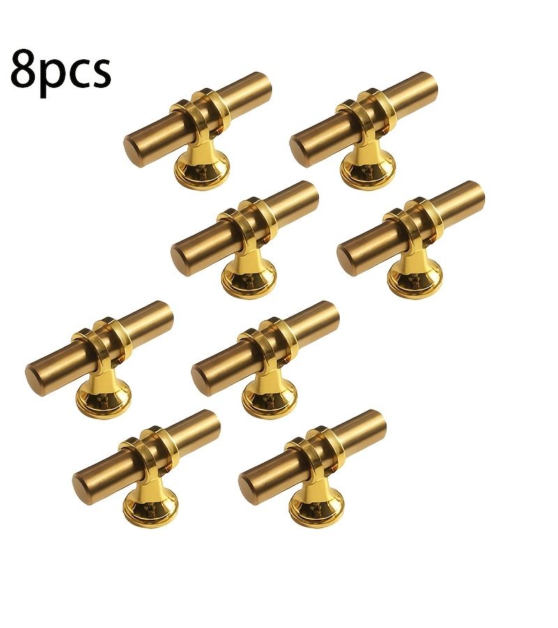 8pcs Champagne Golden Cabinet Knobs Brushed Zinc Alloy Kitchen Handles - Image 1