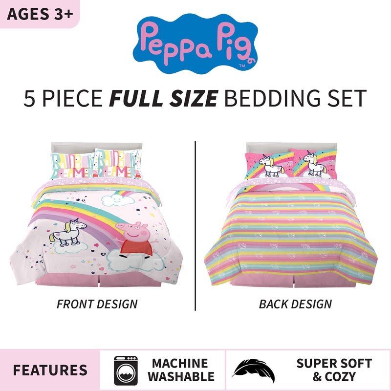 Franco Kids Bedding Super Soft Comforter and Sheet Set, 5 Piece Full Size, Peppa Pig - Image 2
