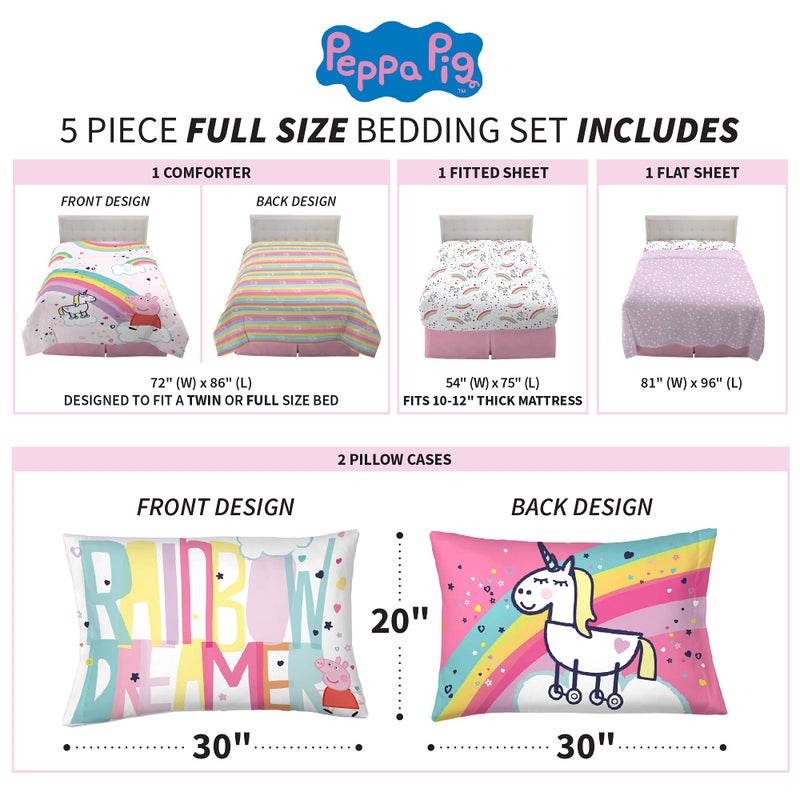 Franco Kids Bedding Super Soft Comforter and Sheet Set, 5 Piece Full Size, Peppa Pig - Image 3