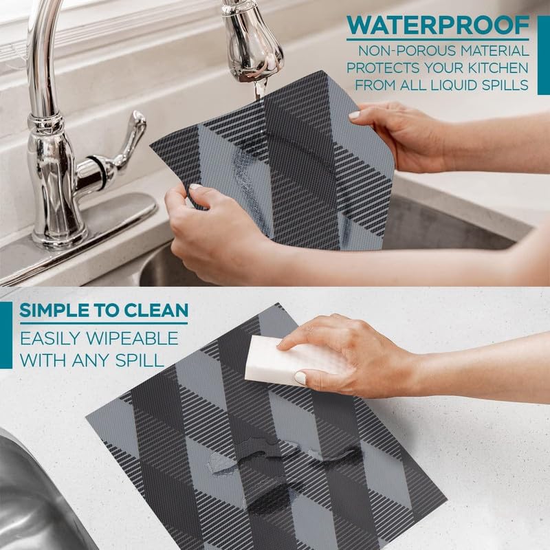 STYEVA Printed Anti-Slip Shelf Liner Mat Sheet for Drawers, Shelves, Tables, Cupboards, Fridge, Kitchen, Home, and Office - 45 CM X 5 M (Grey Check) - Image 4