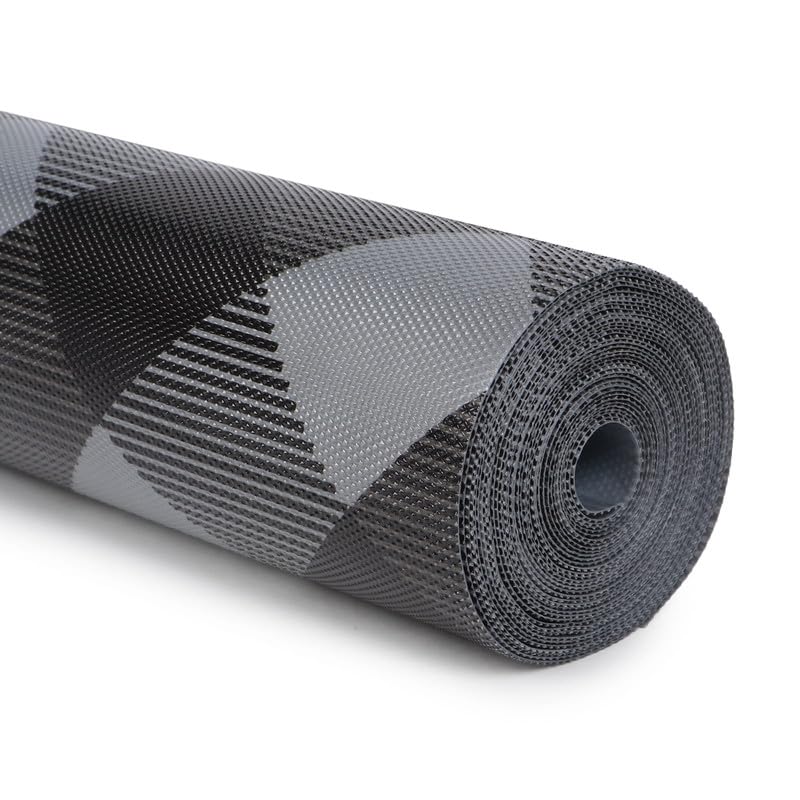 STYEVA Printed Anti-Slip Shelf Liner Mat Sheet for Drawers, Shelves, Tables, Cupboards, Fridge, Kitchen, Home, and Office - 45 CM X 5 M (Grey Check) - Image 1