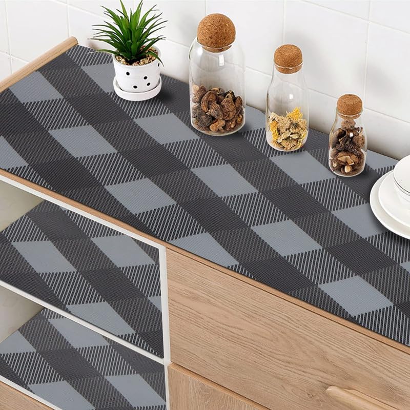 STYEVA Printed Anti-Slip Shelf Liner Mat Sheet for Drawers, Shelves, Tables, Cupboards, Fridge, Kitchen, Home, and Office - 45 CM X 5 M (Grey Check) - Image 2