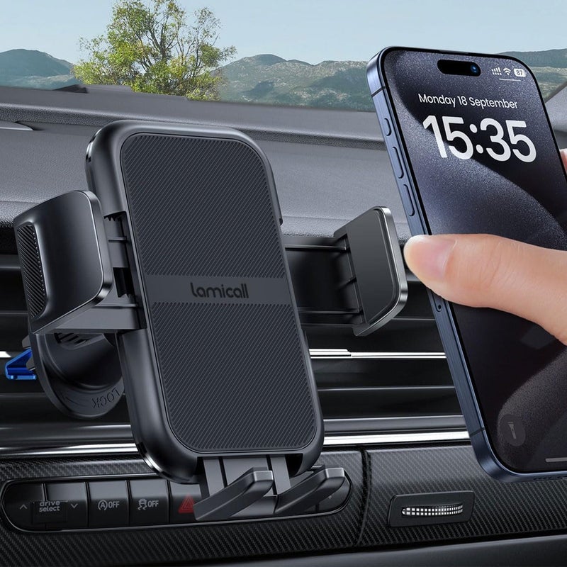 2025 Wider Clamp & Metal Hook Car Phone Holder Vent [Thick Cases Friendly] Hands-Free Air Vent Mount for iPhone 17/16/15 Pro Max - Dark Grey