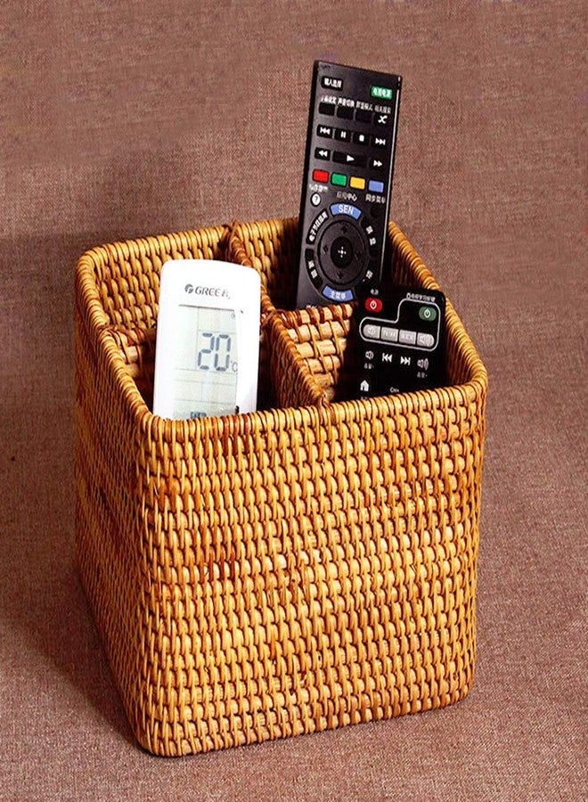 i-lan Natural Rattan 4 Compartments Cooking Utensil Silverware Organizer Holder Cosmetics Storage Box Cutlery Caddy Flatware Serving Basket (180mm 4-Compartment Box) - Image 5