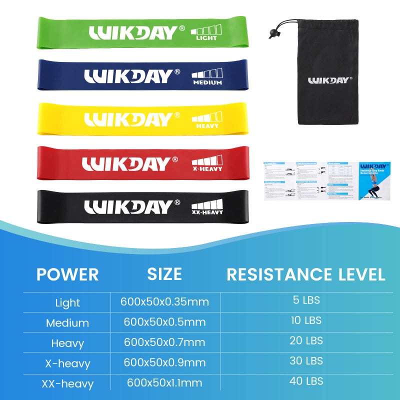 WIKDAY Resistance Bands, Pull Up Bands, Workout Bands for Exercise with Door Anchor, Loop Resistance Band Set, Elastic Bands for Body Stretching, Training at Home/Gym for Men & Women 10 Set Multicolor - Image 5
