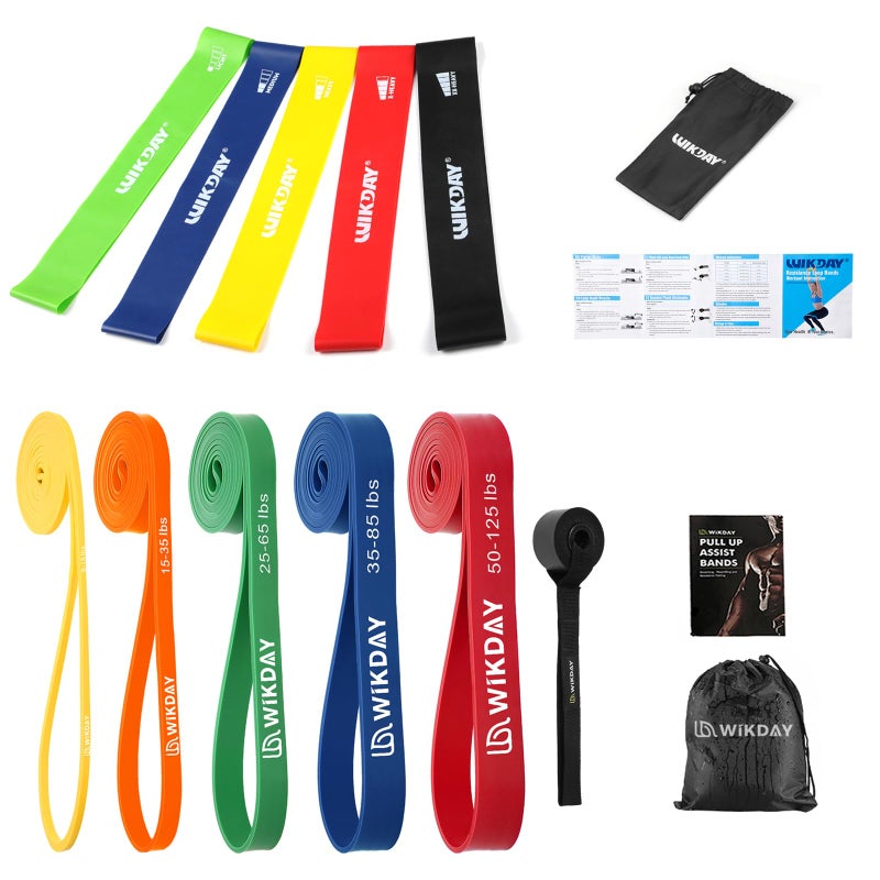 WIKDAY Resistance Bands, Pull Up Bands, Workout Bands for Exercise with Door Anchor, Loop Resistance Band Set, Elastic Bands for Body Stretching, Training at Home/Gym for Men & Women 10 Set Multicolor - Image 1