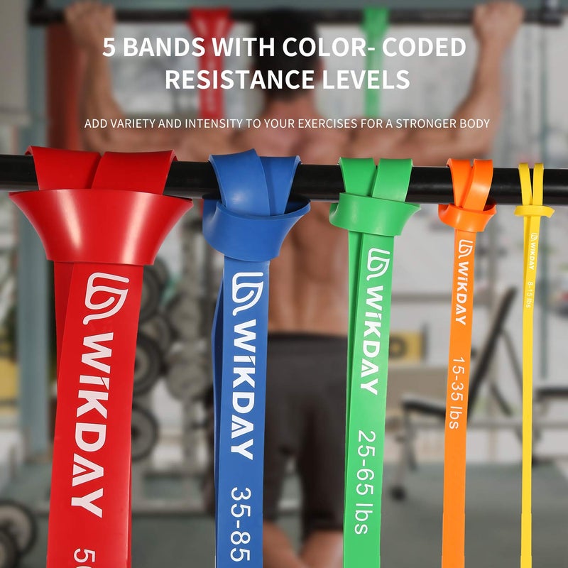 WIKDAY Resistance Bands, Pull Up Bands, Workout Bands for Exercise with Door Anchor, Loop Resistance Band Set, Elastic Bands for Body Stretching, Training at Home/Gym for Men & Women 10 Set Multicolor - Image 2