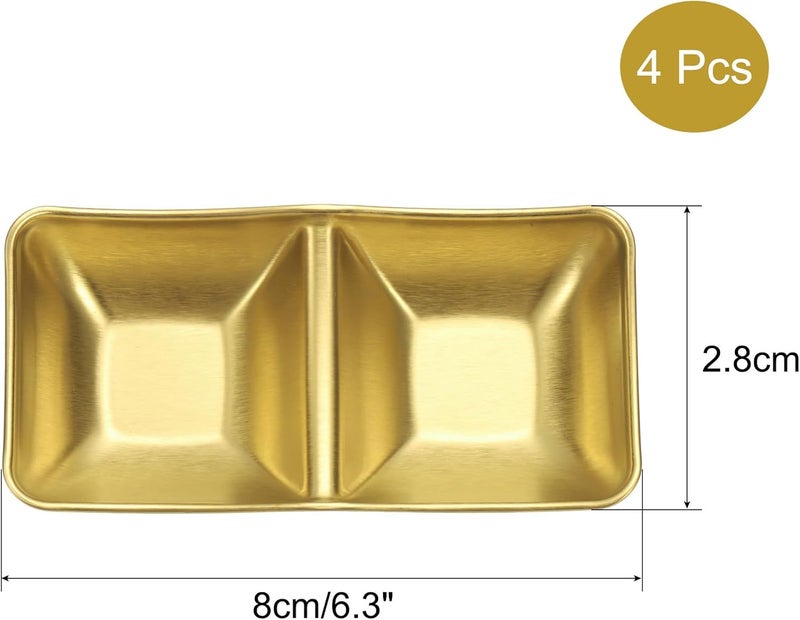 uxcell uxcell 4 Pcs Stainless Steel Sauce Dish 2 Compartment Sushi Soy Sauce Divided Dipping Bowls Metal Seasoning Dishes Appetizer Serving Tray Sauce Dish for Home Kitchen BBQ Gold - Image 2