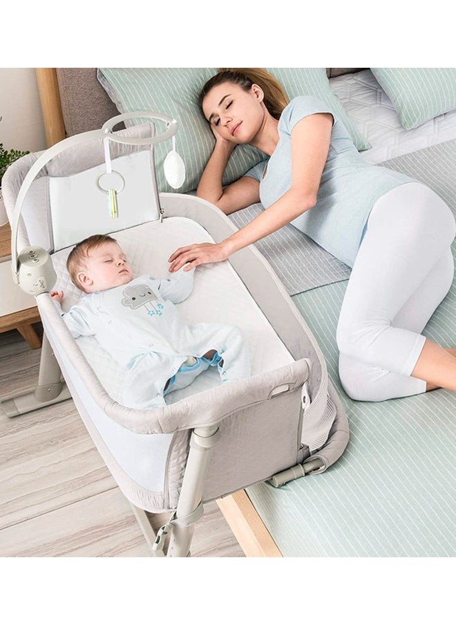 BAYBEE - Cradella Cradle For Baby Cot Bedside Crib Portable Convertible Bassinet With Adjustable Height Wheels Mosquito Net Toys For Toddlers 0 To 18 Months Grey - Image 1