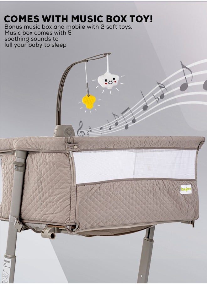 BAYBEE - Cradella Cradle For Baby Cot Bedside Crib Portable Convertible Bassinet With Adjustable Height Wheels Mosquito Net Toys For Toddlers 0 To 18 Months Grey - Image 1