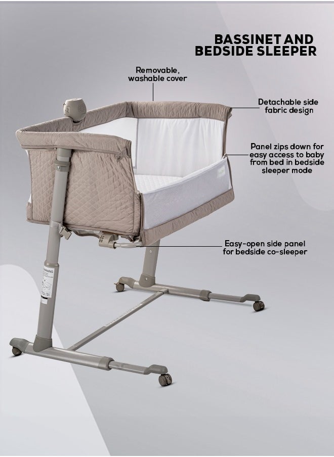 BAYBEE - Cradella Cradle For Baby Cot Bedside Crib Portable Convertible Bassinet With Adjustable Height Wheels Mosquito Net Toys For Toddlers 0 To 18 Months Grey - Image 1