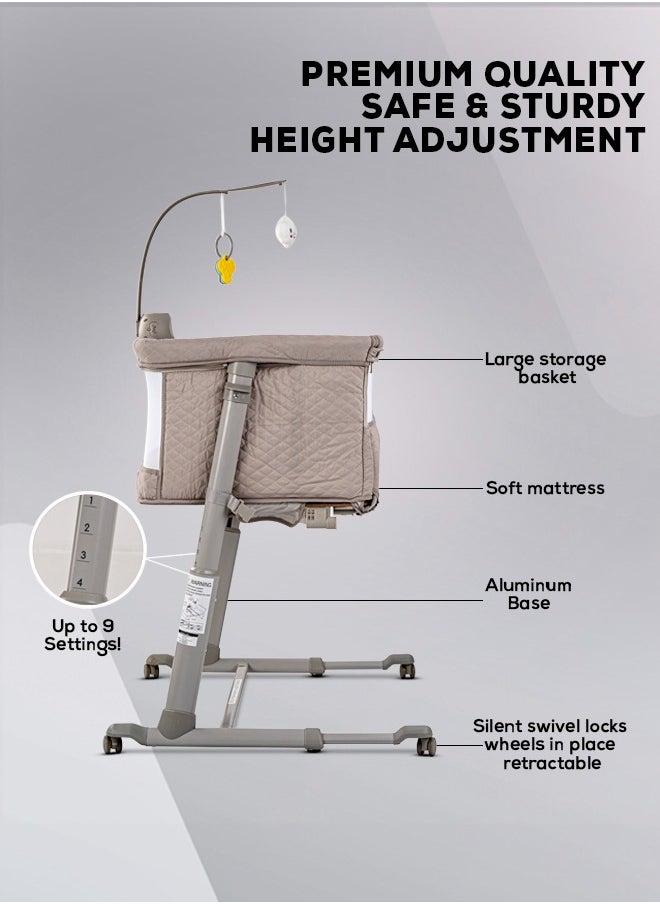 BAYBEE - Cradella Cradle For Baby Cot Bedside Crib Portable Convertible Bassinet With Adjustable Height Wheels Mosquito Net Toys For Toddlers 0 To 18 Months Grey - Image 1