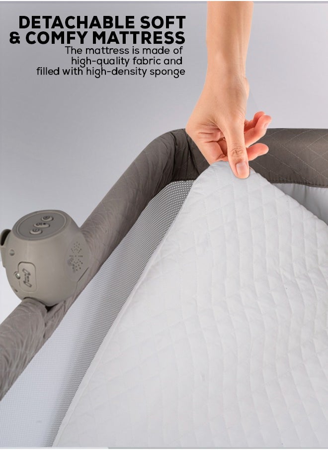 BAYBEE - Cradella Cradle For Baby Cot Bedside Crib Portable Convertible Bassinet With Adjustable Height Wheels Mosquito Net Toys For Toddlers 0 To 18 Months Grey - Image 1