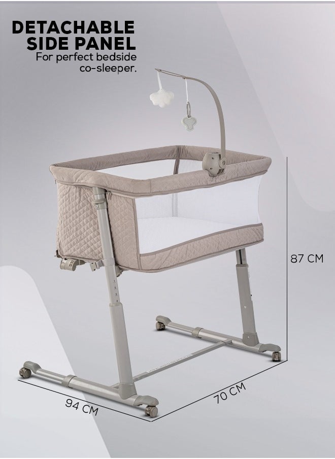 BAYBEE - Cradella Cradle For Baby Cot Bedside Crib Portable Convertible Bassinet With Adjustable Height Wheels Mosquito Net Toys For Toddlers 0 To 18 Months Grey - Image 1
