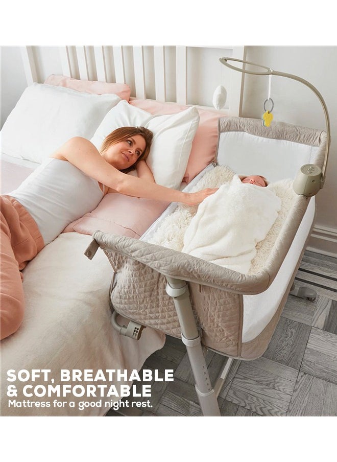 BAYBEE - Cradella Cradle For Baby Cot Bedside Crib Portable Convertible Bassinet With Adjustable Height Wheels Mosquito Net Toys For Toddlers 0 To 18 Months Grey - Image 1