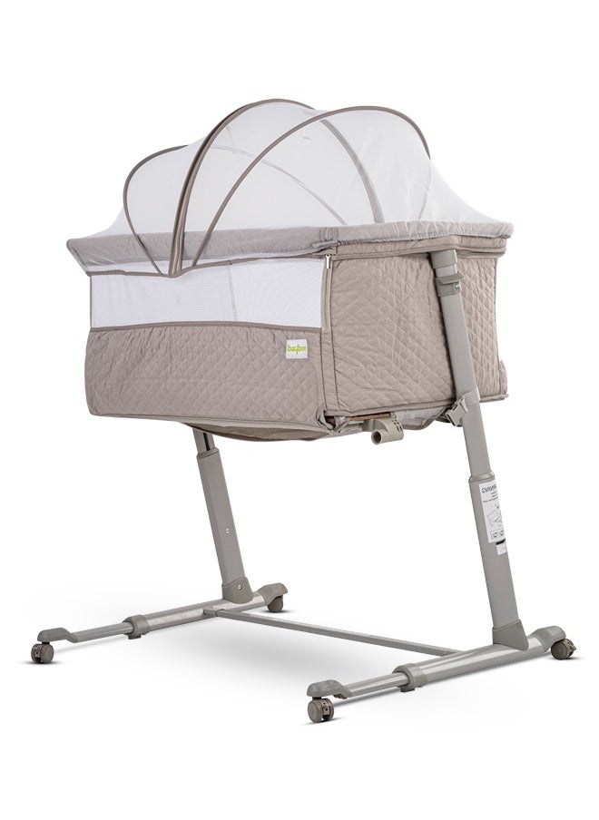 BAYBEE - Cradella Cradle For Baby Cot Bedside Crib Portable Convertible Bassinet With Adjustable Height Wheels Mosquito Net Toys For Toddlers 0 To 18 Months Grey - Image 1