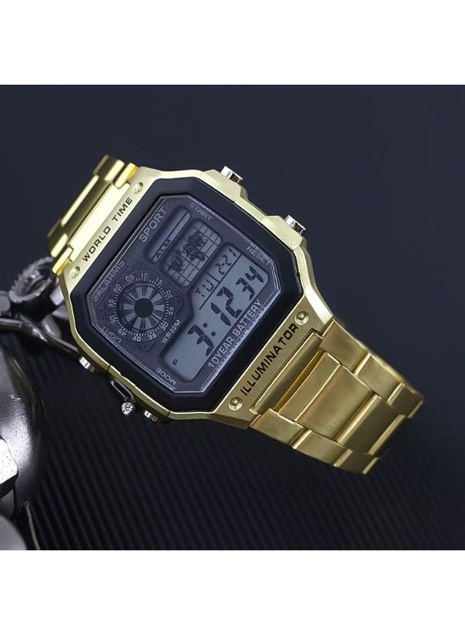 ساعة رقمية مربعة للرجال بإضاءة LED ليلية مع حزام معدن أنيق مناسبة للرياضة والاستخدام اليومي - Image 2