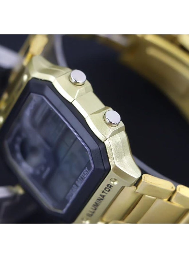 ساعة رقمية مربعة للرجال بإضاءة LED ليلية مع حزام معدن أنيق مناسبة للرياضة والاستخدام اليومي - Image 3