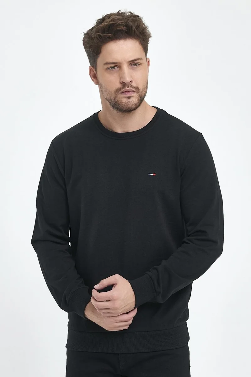 ميتاليك Men's Black-Navy-Anthracite Crew Neck Embroidered Detailed Regular Fit 3-Piece Sweatshirt MMTLCE70-3