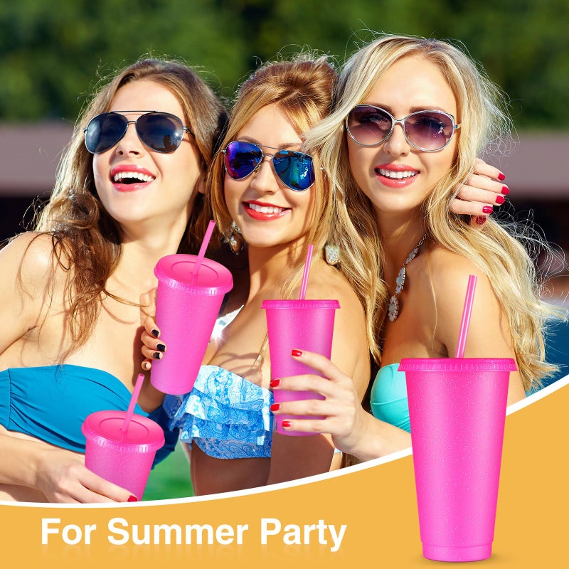 Amyhill 12 Pcs Reusable Glitter Cups with Lids and Straws 24 oz Plastic Tumbler Iced Coffee Cup Travel Mug for Smoothie Juice Sleepover Wedding Graduation Party Supplies Girl(Hot Pink) - Image 5