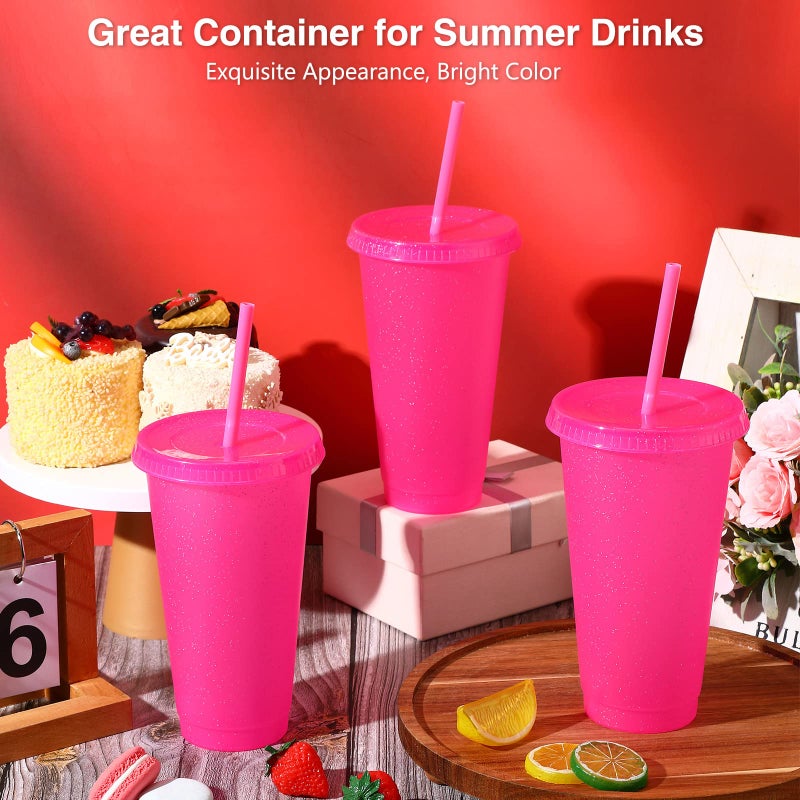 Amyhill 12 Pcs Reusable Glitter Cups with Lids and Straws 24 oz Plastic Tumbler Iced Coffee Cup Travel Mug for Smoothie Juice Sleepover Wedding Graduation Party Supplies Girl(Hot Pink) - Image 4