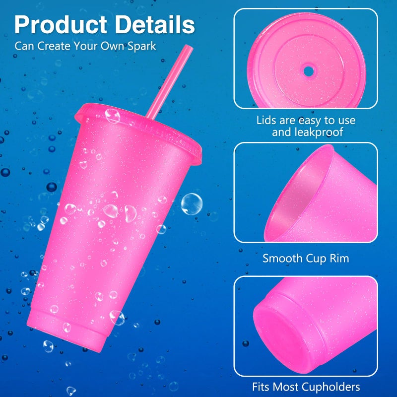 Amyhill 12 Pcs Reusable Glitter Cups with Lids and Straws 24 oz Plastic Tumbler Iced Coffee Cup Travel Mug for Smoothie Juice Sleepover Wedding Graduation Party Supplies Girl(Hot Pink) - Image 3