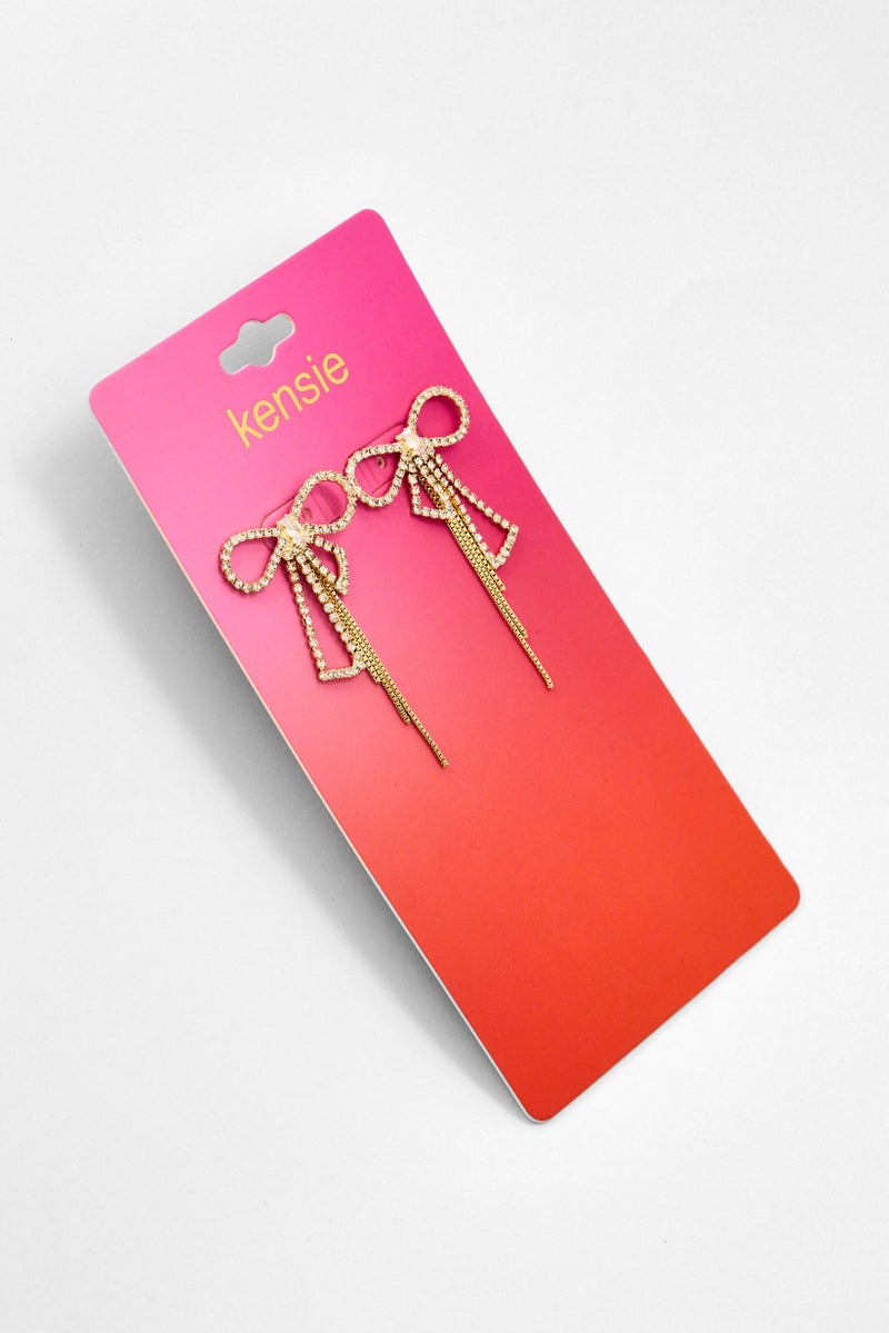 Kensie Women 1 Pair Bow Tennis Chain Crystal Hoop Earrings, Gold - Image 2