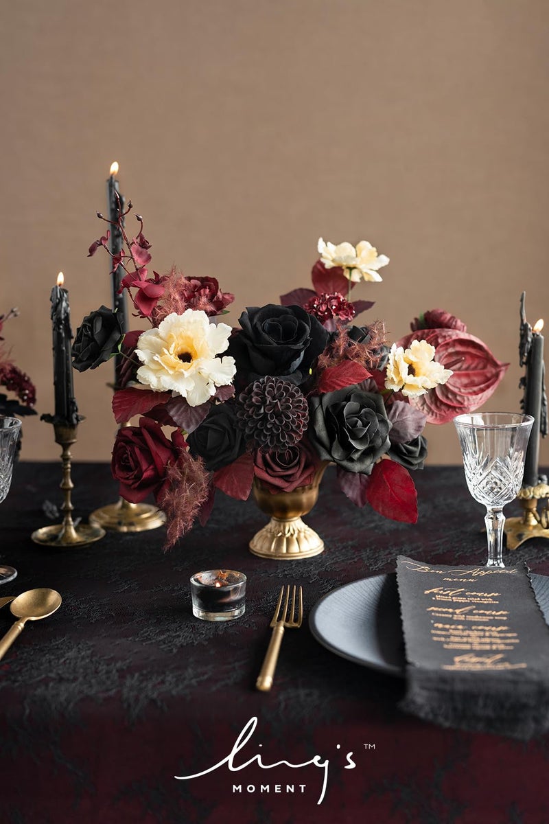 Ling's moment Ling's Moment MOODY BURGUNDY & BLACK Artificial Flowers and Greenery Grand Combo Box Set  Goth Fake Flower for DIY Wedding Bridal Bouquet  Centerpieces Decor  Floral Arrangement Decor  etc.  - Image 2