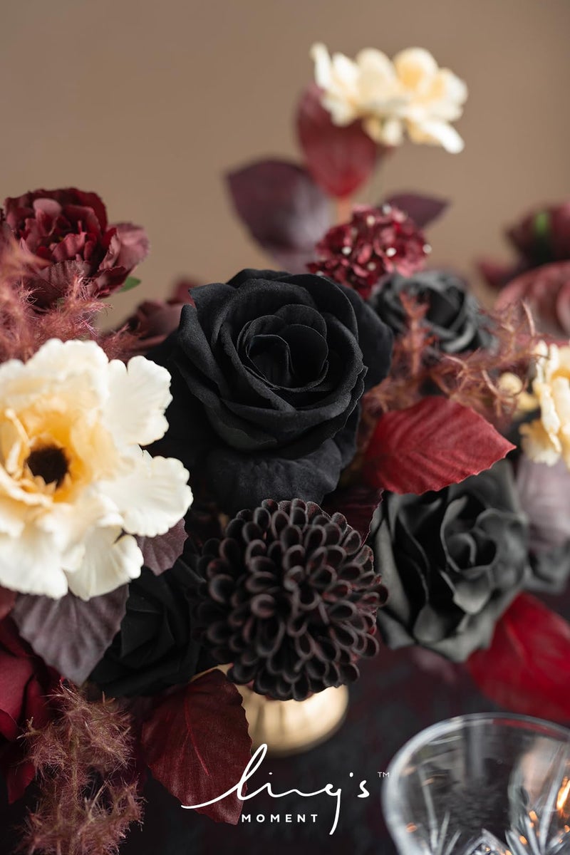 Ling's moment Ling's Moment MOODY BURGUNDY & BLACK Artificial Flowers and Greenery Grand Combo Box Set  Goth Fake Flower for DIY Wedding Bridal Bouquet  Centerpieces Decor  Floral Arrangement Decor  etc.  - Image 3