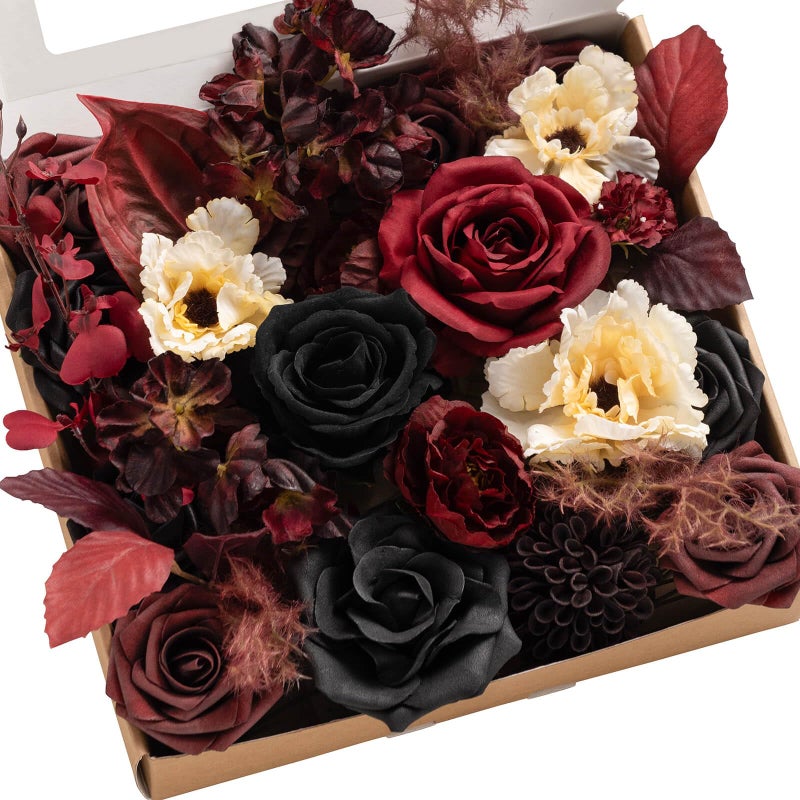 Ling's moment Ling's Moment MOODY BURGUNDY & BLACK Artificial Flowers and Greenery Grand Combo Box Set  Goth Fake Flower for DIY Wedding Bridal Bouquet  Centerpieces Decor  Floral Arrangement Decor  etc.  - Image 1