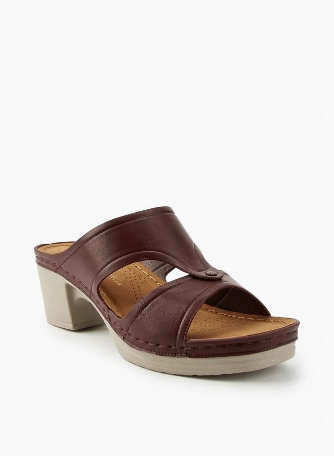 Flora Bella By Shoexpress BURGUNDY Flora Bella Solid Slip-On Sandals With Block Heels for Women | Best Price UAE