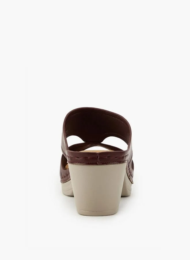 Flora Bella By Shoexpress BURGUNDY Flora Bella Solid Slip-On Sandals With Block Heels for Women | Best Price UAE