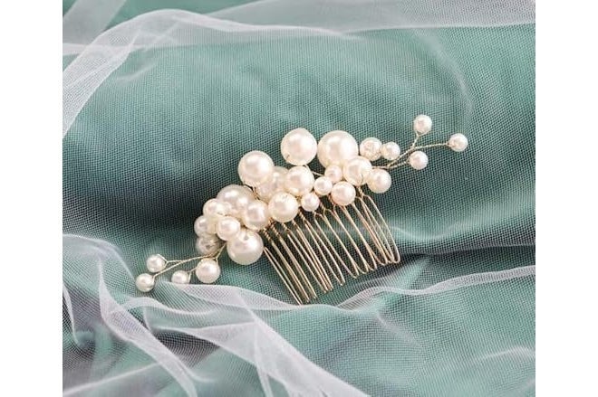 DORMITORRY Pearl Bridal Hair Comb, Bridal Hair Pins, Bridesmaid Hair Pins, Juda Pins, Bun Comb, Floral Bridal Wedding Hair Accessory, Jewelry for Women, Gold Comb Hair Brooch, 1 pcs - Golden. - Image 5